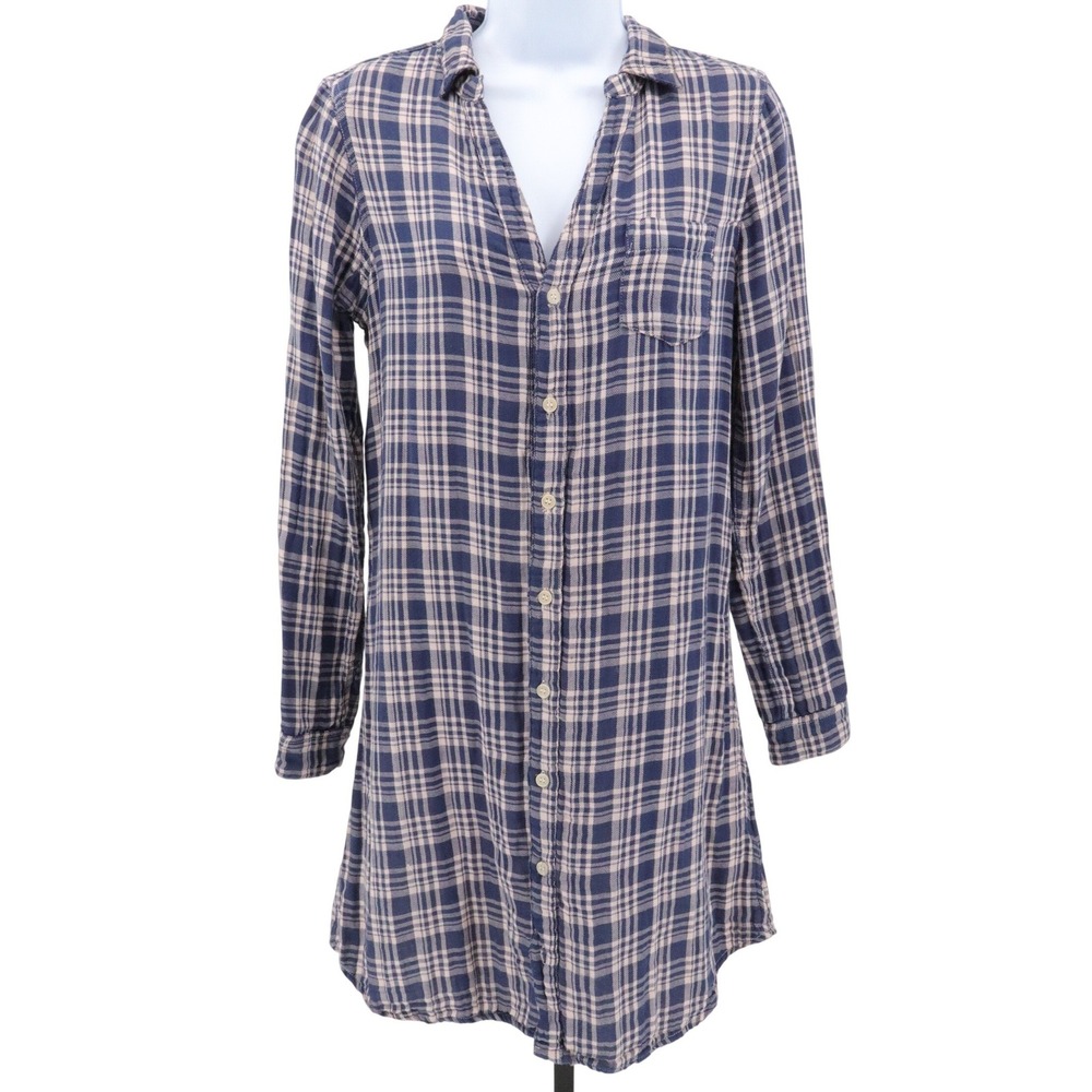 NWT CP Shades Quinn Plaid 100% Cotton Flannel Tunic Shirt Dress XS Flaw